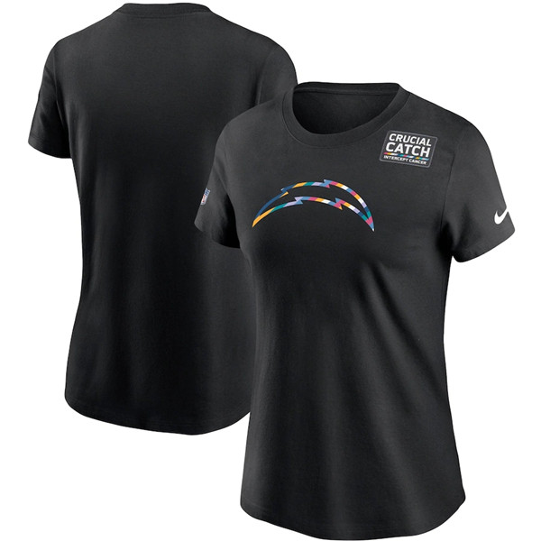 Women's Los Angeles Chargers 2020 Black Sideline Crucial Catch Performance NFL T-Shirt(Run Small)